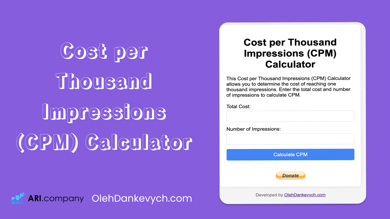 Cost per Thousand Impressions (CPM) Calculator by OlehDankevych.com