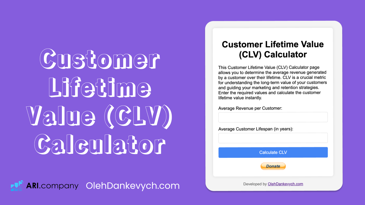 Customer Lifetime Value (CLV) Calculator by OlehDankevych.com