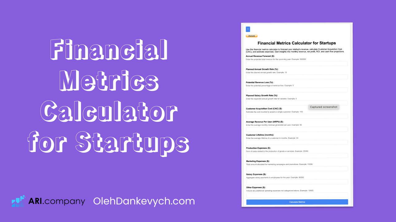 Financial Metrics Calculator for Startups by OlehDankevych.com