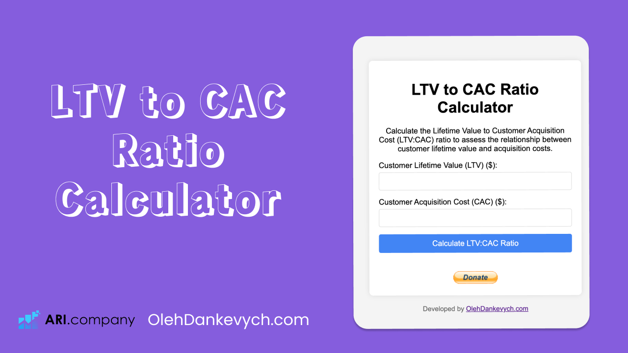 LTV to CAC Ratio Calculator by OlehDankevych.com