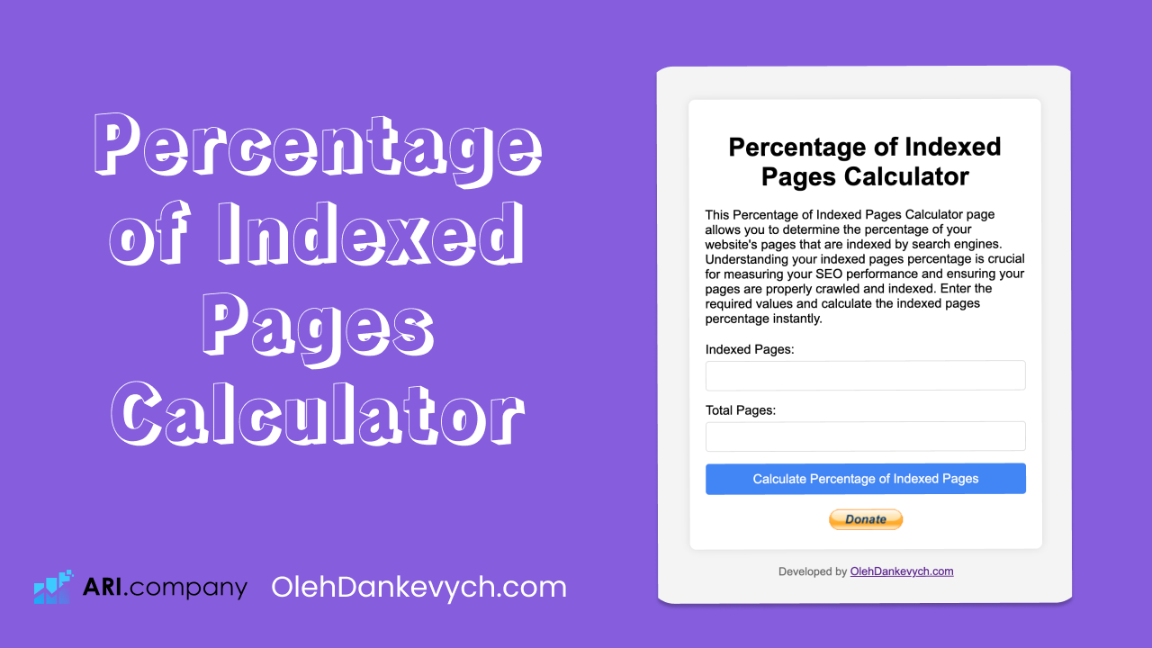 Percentage of Indexed Pages Calculator by OlehDankevych.com