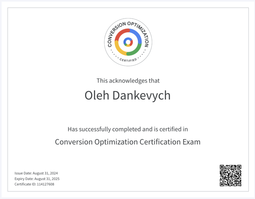 Oleh-Dankevych-Conversion-Optimization-Certification-Exam-2024